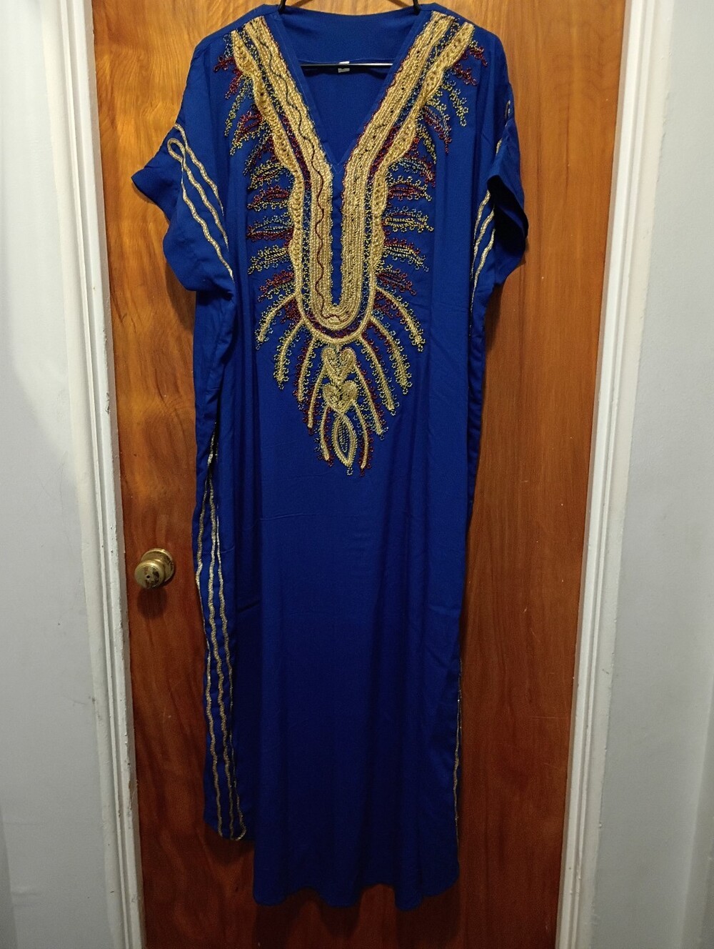 Embellished Royal Blue Kaftan with Gold Accents